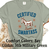 Comfort Colors® Certified Smart Ass, Donkey Farmlife funny graphic tee, funny sarcastic shirt, trendy western aesthetic cowgirl summer top, gift for her, retro rodeo club apparel