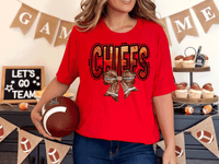 Kansas City Football Metallic shirt, faux glitter football Coquette bow Shirt, KC Football Team, Kansas City Football Fan Gift, Chiefs Fan
