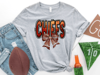 Kansas City Football Metallic shirt, faux glitter football Coquette bow Shirt, KC Football Team, Kansas City Football Fan Gift, Chiefs Fan