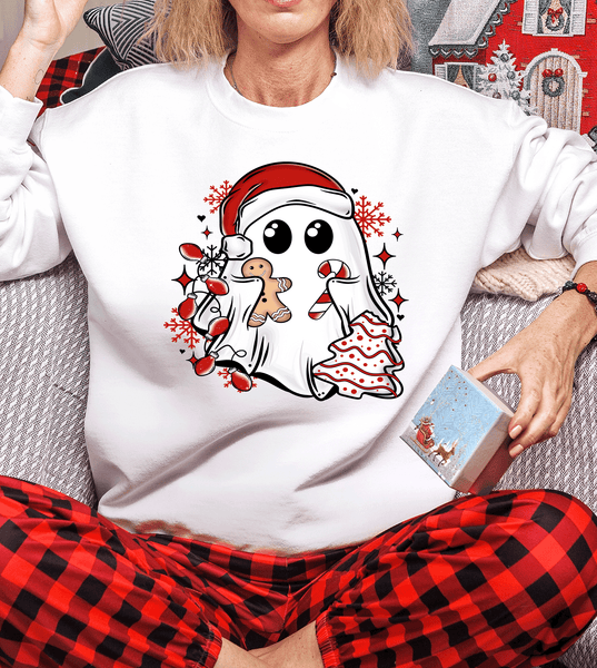 Comfort Colors® Cute Ghost Little Debbie / Christmas T-Shirt, Holiday sweatshirt, Christmas Gift Shirt, Xmas Ghost T-Shirt Holiday matching family knit look /  FYP Viral Trending Sweatshirts / Funny Holiday Crewneck