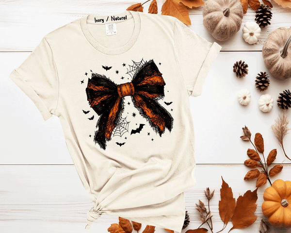 Halloween Lace Bow T-Shirt Black Coquette Bow Shirt Bats Princess Girly Halloween Coquette Bows