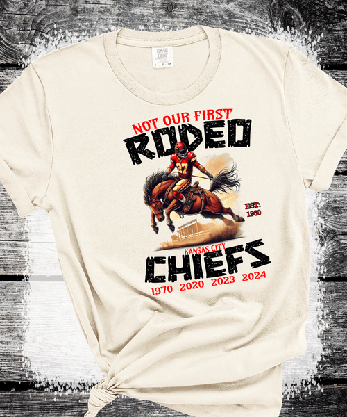 Kansas City Football Chiefs Not Our First Rodeo T-Shirt, KC Football Tee, Game Day Shirt Gift for Mom, Dad, Comfort Colors Oversized Look