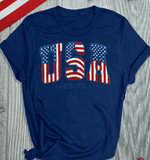 Comfort Colors USA 250th Faux Yarn Anniversary Shirts, Faux Chenille Patch Lettering 4th of July Tee, Faux Latch Hook Chenille Style American Flag Letters + EST 1776