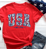 Comfort Colors USA faux Latch Hook Shirts, Merica USA EST 1776 tank tops, FAUX Chenille Patch Lettering 4th of July matching Family Shirts, Patriotic Floral Faux Yarn, Chenille looking Indepedence Day Shirts