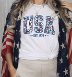 Comfort Colors USA faux Latch Hook Shirts, Merica USA EST 1776 tank tops, FAUX Chenille Patch Lettering 4th of July matching Family Shirts, Patriotic Floral Faux Yarn, Chenille looking Indepedence Day Shirts