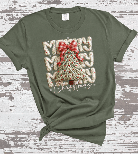 Christmas Tree Realistic Faux Yarn Hoodie / Holiday matching family knit look /  FYP Viral Trending Sweatshirts / Funny Holiday Crewneck