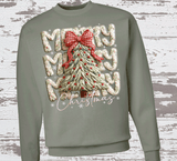 Christmas Tree Realistic Faux Yarn Hoodie / Holiday matching family knit look /  FYP Viral Trending Sweatshirts / Funny Holiday Crewneck