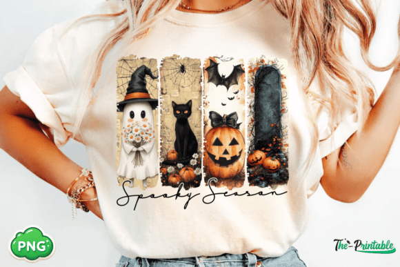 Vintage Halloween Shirt, Spooky Season T-Shirt, Ghost Pumpkin Cat Shirt, Halloween Gift, Stay Spooky Shirt
