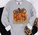 Thankful Leopard Coquette Bow Pumpkin Realistic Faux Yarn Hoodie / Thanksgiving matching family knit look /  FYP Viral Trending Sweatshirts / Thankgiving Dinner Shirts