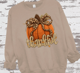 Thankful Leopard Coquette Bow Pumpkin Realistic Faux Yarn Hoodie / Thanksgiving matching family knit look /  FYP Viral Trending Sweatshirts / Thankgiving Dinner Shirts