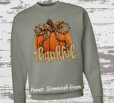 Thankful Leopard Coquette Bow Pumpkin Realistic Faux Yarn Hoodie / Thanksgiving matching family knit look /  FYP Viral Trending Sweatshirts / Thankgiving Dinner Shirts