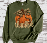Thankful Leopard Coquette Bow Pumpkin Realistic Faux Yarn Hoodie / Thanksgiving matching family knit look /  FYP Viral Trending Sweatshirts / Thankgiving Dinner Shirts