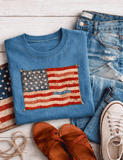 Comfort Colors Faux Patchwork Distressed American Flag July 4th Family Tees, USA 250th Anniversary Shirts, 250 Years of Freedom 1776 - 2026 4th of July