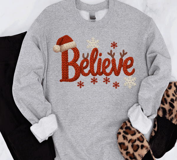 Christmas Believe Shirts / Christmas Realistic Faux Yarn Hoodie / Classic Christmas Movies Shirts / FYP Viral Grinch Sweatshirts / Funny Holiday Crewneck