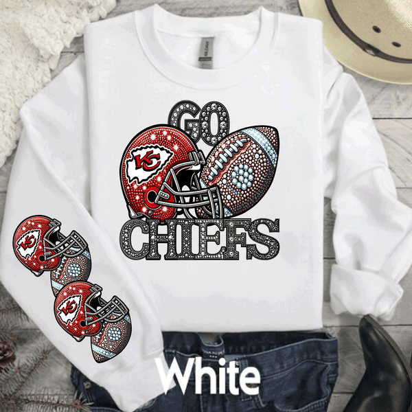 Kansas City Chiefs Glitter Bling Leopard T-Shirt or Sweatshirt | KC Chiefs Bling Shirt Kansas City Football Faux Sequin Sweatshirt- KC Chiefs Sequin Sleeve Design