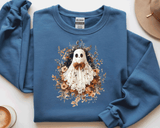Halloween Lace Ghost Tshirt, Spooky Coquette T-Shirt, Girly Ghost Orange Bow T Shirt, Lacey Ghost Tee, Halloween Shirt, Floral Ghost shirt, Gift