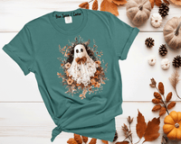 Halloween Lace Ghost Tshirt, Spooky Coquette T-Shirt, Girly Ghost Orange Bow T Shirt, Lacey Ghost Tee, Halloween Shirt, Floral Ghost shirt, Gift