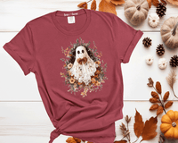 Halloween Lace Ghost Tshirt, Spooky Coquette T-Shirt, Girly Ghost Orange Bow T Shirt, Lacey Ghost Tee, Halloween Shirt, Floral Ghost shirt, Gift