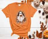 Halloween Lace Ghost Tshirt, Spooky Coquette T-Shirt, Girly Ghost Orange Bow T Shirt, Lacey Ghost Tee, Halloween Shirt, Floral Ghost shirt, Gift