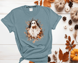 Halloween Lace Ghost Tshirt, Spooky Coquette T-Shirt, Girly Ghost Orange Bow T Shirt, Lacey Ghost Tee, Halloween Shirt, Floral Ghost shirt, Gift