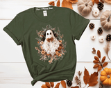 Halloween Lace Ghost Tshirt, Spooky Coquette T-Shirt, Girly Ghost Orange Bow T Shirt, Lacey Ghost Tee, Halloween Shirt, Floral Ghost shirt, Gift
