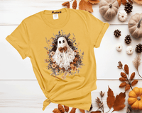 Halloween Lace Ghost Tshirt, Spooky Coquette T-Shirt, Girly Ghost Orange Bow T Shirt, Lacey Ghost Tee, Halloween Shirt, Floral Ghost shirt, Gift
