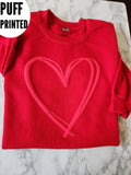 valentine heart Sweatshirt, Double Red Heart Puff shirt, Embossed Valentines Day Love Sweatshirt , Cute Valentine's Sweater gift for her