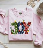 JOY Realistic Faux Yarn Hoodie / Holiday matching family knit look /  FYP Viral Trending Sweatshirts / Funny Holiday Crewneck