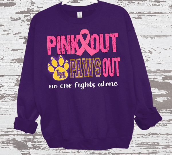 Custom Local School PINK OUT Paws Out Sweatshirt, Spirit Wear Sweatshirt, Custom October we wear Pink, Gift Idea, Liberty Hill Panthers, Texas Football