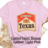 Comfort Colors® She's from Texas Music Inspired graphic tee, funny sarcastic shirt, trendy western aesthetic cowgirl summer top, gift for her, retro rodeo club apparel