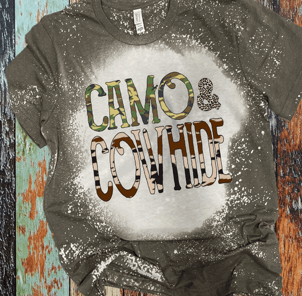 Vintage Distressed Country Western BOHO Shirt Tees Camo and Cowhide