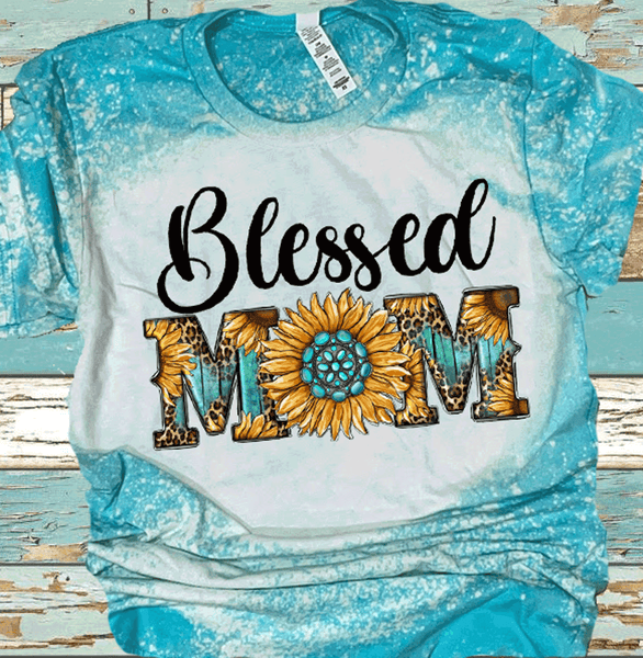 Blessed MOM Leopard Sunflower Bleached Shirts DTF Tees