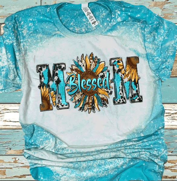Blessed MOM Western Leopard Sunflower Bleached Shirts DTF Tees