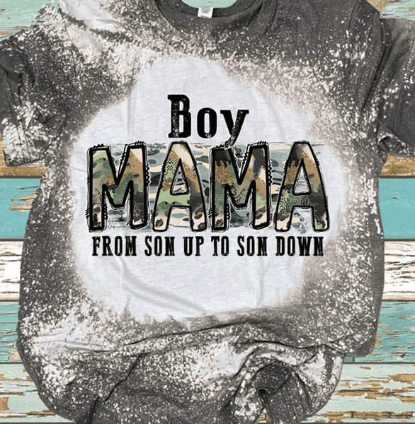 Boy MAMA son up to son down Camo Bleached Shirts DTF Tees