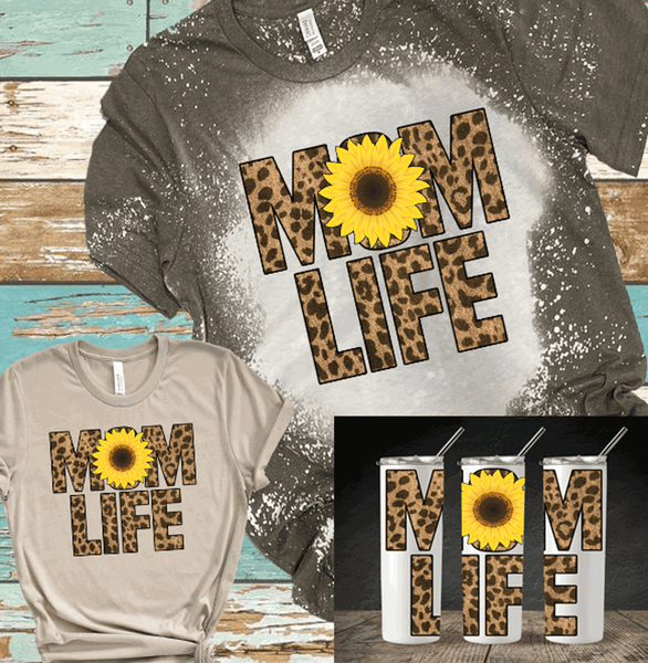 Mom Life Leopard Sunflowers Bleached Shirts DTF Tees