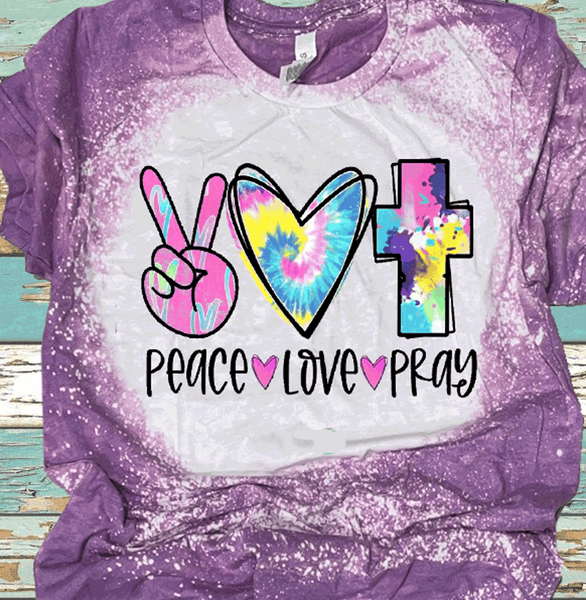 Easter Peace Love Pray Cross Bleached Shirts Distressed Tees