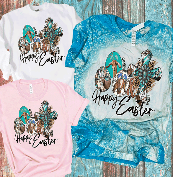 Happy Easter GOAT eggs cross Bleached Shirts Distressed DTF Tees