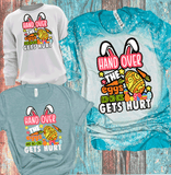 Hand over eggs no one get hurt Easter Bleached Shirts Distressed Tees