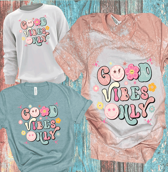 Hippy Good Vibes only Smiley face Easter Bleached Shirts Distressed Tees