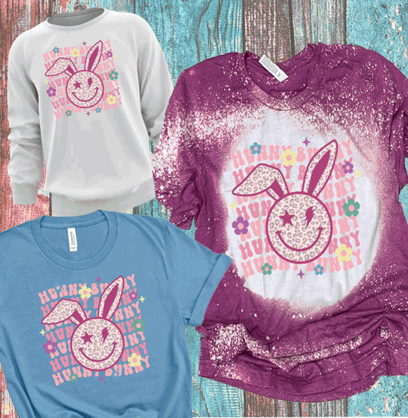 Hippy Leopard Bunny Smiley face Easter Bleached Shirts Distressed Tees