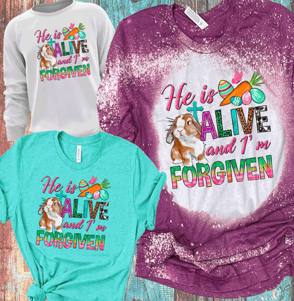 He is Alive and I am forgiven Bleached Shirts Distressed Tees