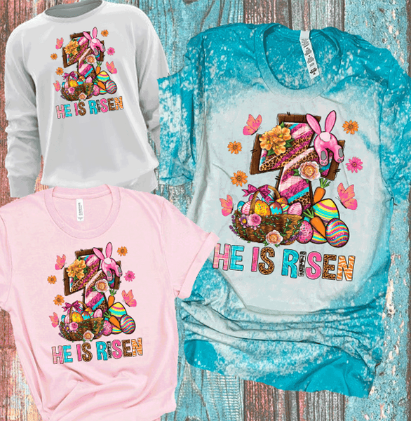 He is Risen Easter Leopard Cross Basket Bleached Shirts Distressed Tees