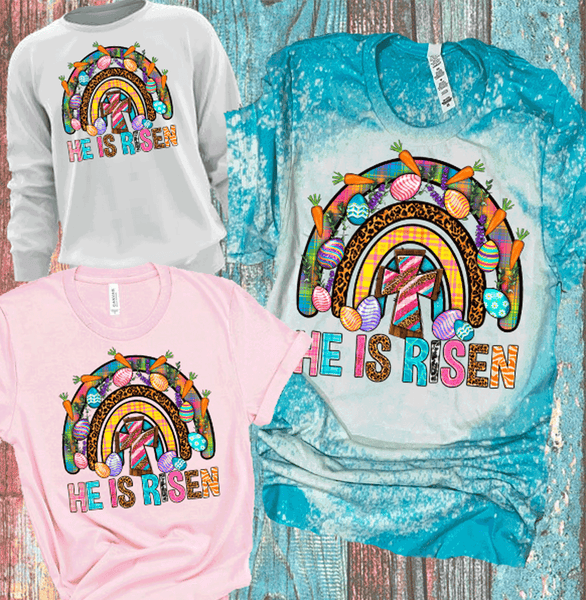 He is Risen Easter Rainbow Bleached Shirts Distressed Tees