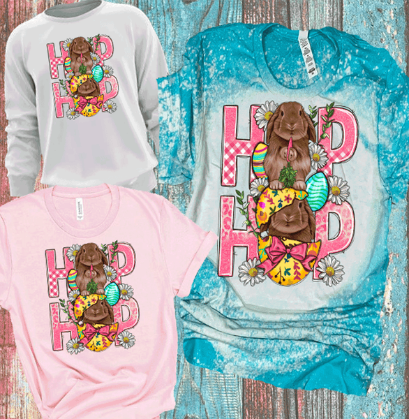 Repeat HOP glitter Pink plaid Bunny Easter Eggs Bleached Shirts Distressed Tees