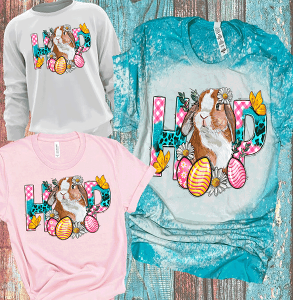HOP Leopard Pink plaid Bunny Easter Eggs Bleached Shirts Distressed Tees