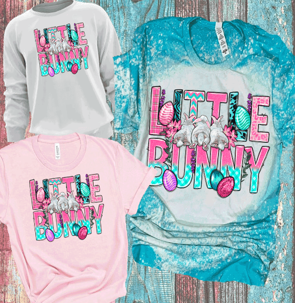 Little Bunny Kids Easter Bleached Shirts Distressed Tees