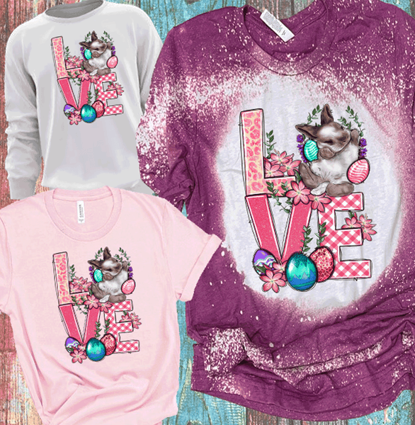 LOVE Bunny O Pink Easter Eggs Bleached Shirts Distressed Tees