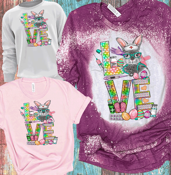 LOVE Bunny O NURSE Easter Bleached Shirts Distressed Tees