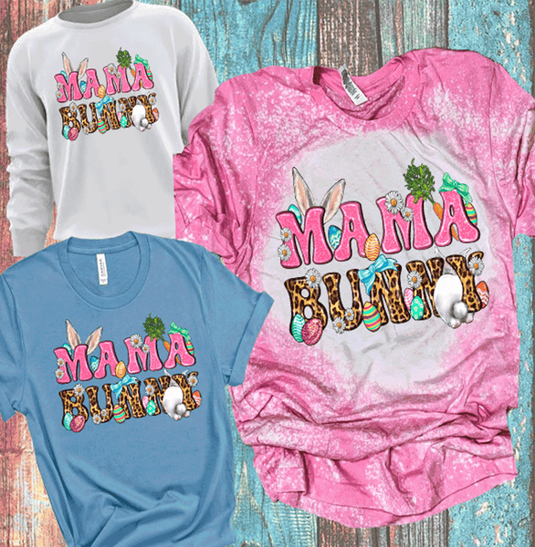 MAMA Bunny Leopard Easter eggs Bleached Shirts Distressed Tees