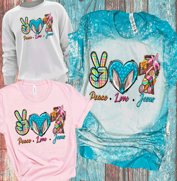 Peace Love Jesus Bunny Cross Bleached Shirts Distressed Tees